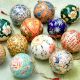 Set of 5 Round Paper Mache Ornaments for Tree Decoration
